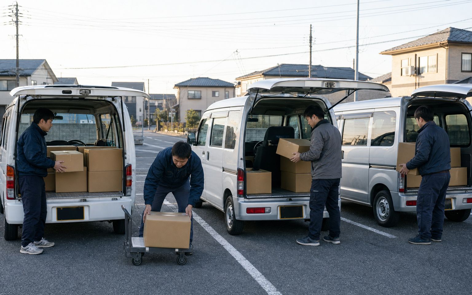 積み込みをする4人（生成した仮画像）