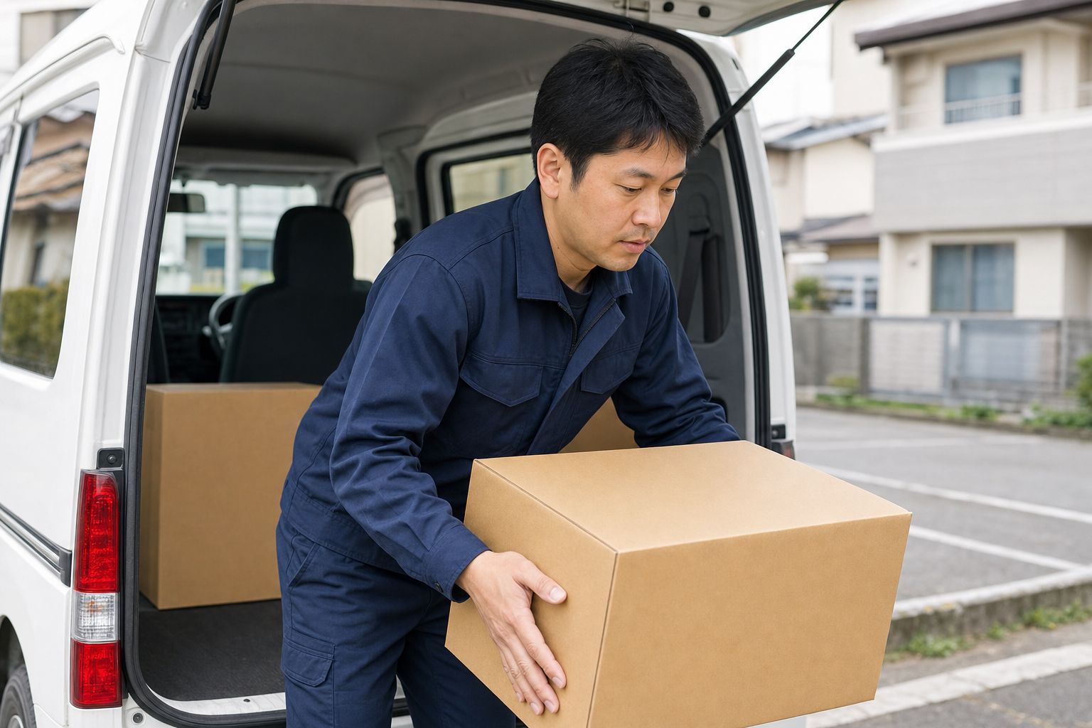 荷室から荷物を持ち上げる男性（生成した仮画像）